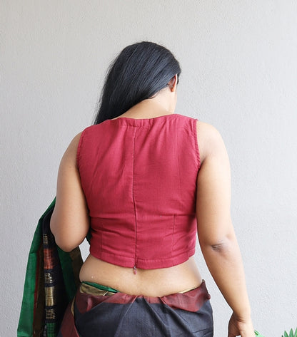 Maroon Handloom Cotton Crop Top (Blouse)