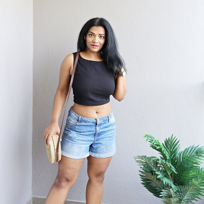Black Handloom Cotton Crop Top (Blouse)