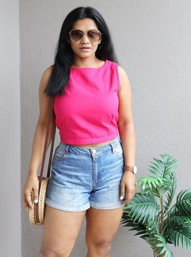 Hot Pink Handloom Cotton Crop Top