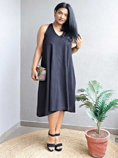 Black A Line Halter Neck Handloom Cotton Dress – Madhurima Bhattacharjee