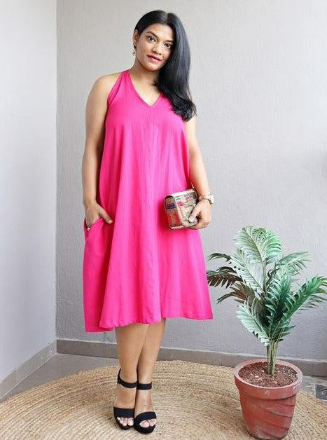 Hot Pink Handloom Cotton Dress Halterneck