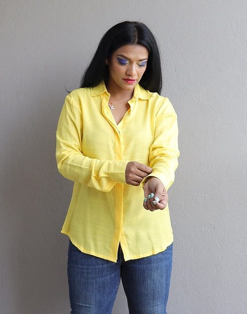 Yellow Linen Cotton Full Shirt