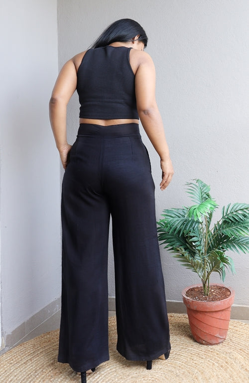 Black Handloom Cotton Wide Leg Pants