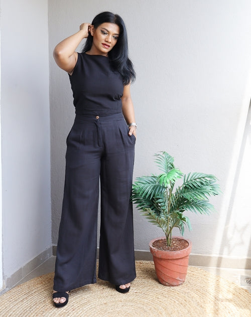 Co-Ord Set Black Crop Top and Wide Leg Pants