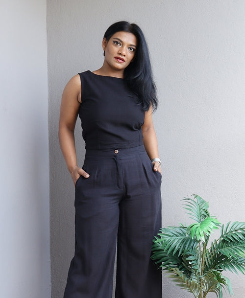Co-Ord Set Black Crop Top and Wide Leg Pants