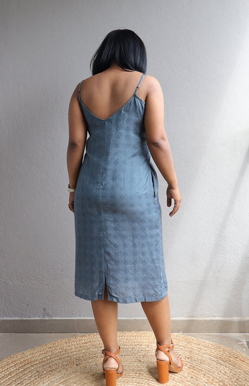 Grey Self Patterned Silk Slip Dress