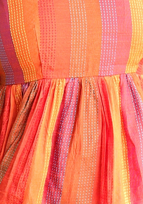 Orange and Pink Kantha Work Peplum Top