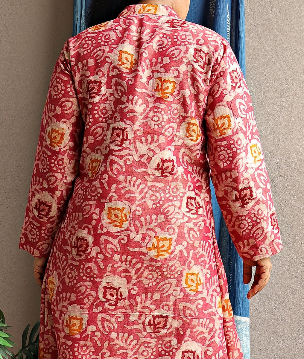 Pink Batik Silk Longline Jacket