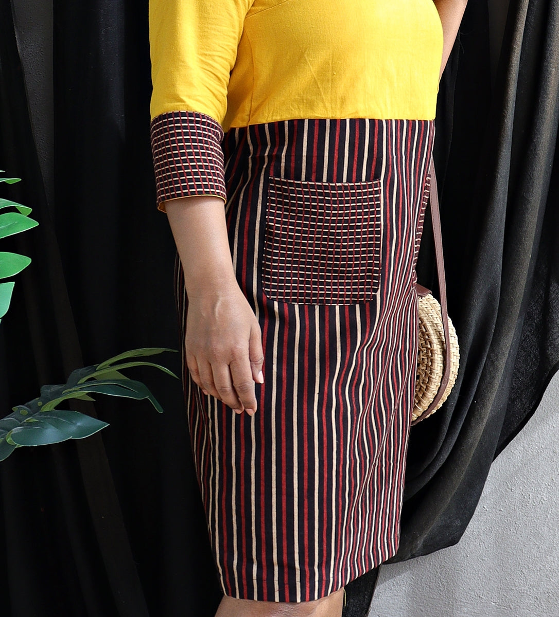Yellow and Stripped Handloom Cotton Shift Dress (Lines of the Sun)