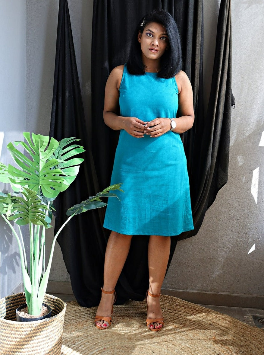Teal (Green Blue)Handloom Cotton Shift Dress