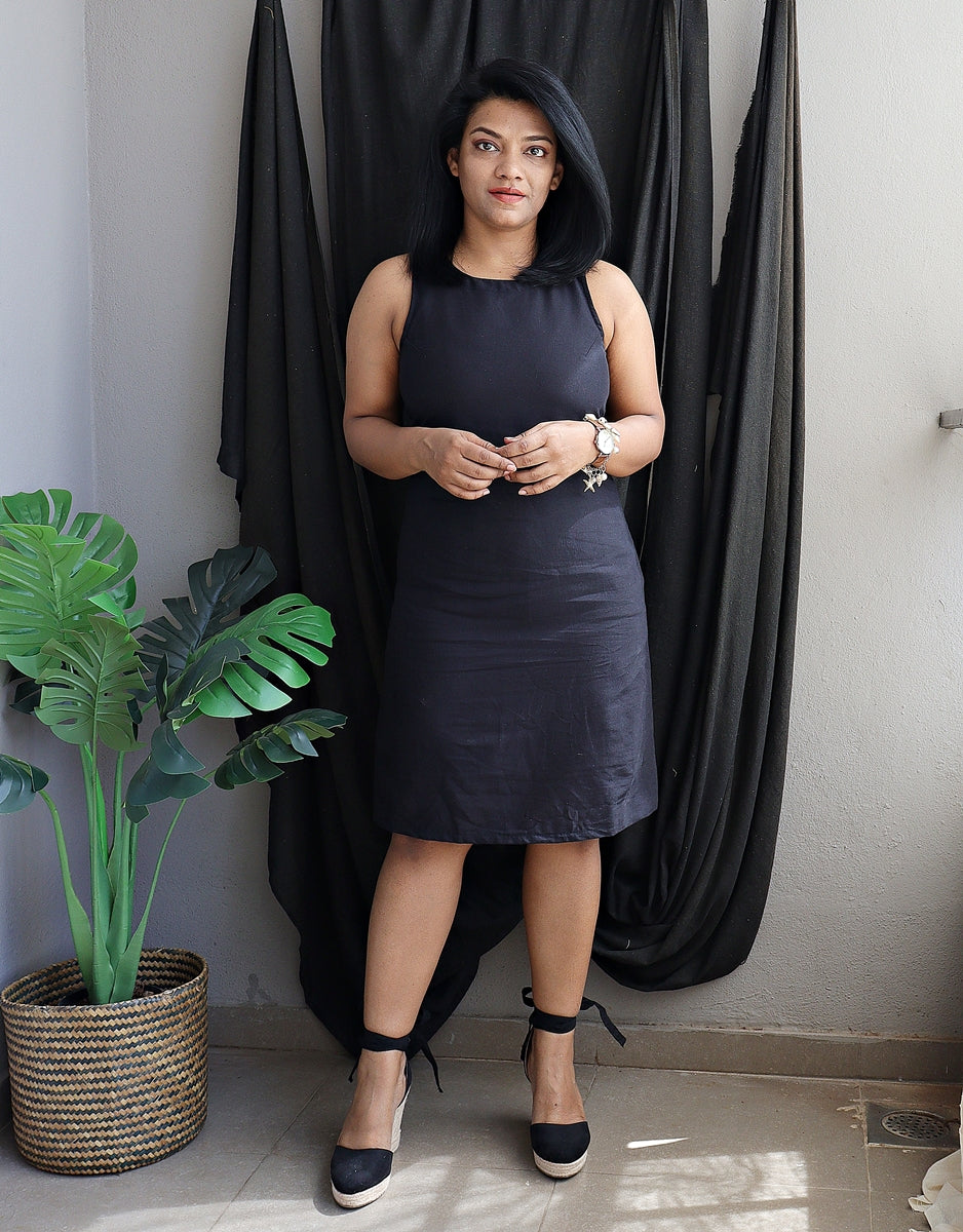 Black Handloom Cotton Shift Dress