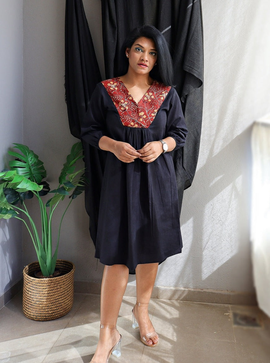 Black Handloom Cotton Shift Dress