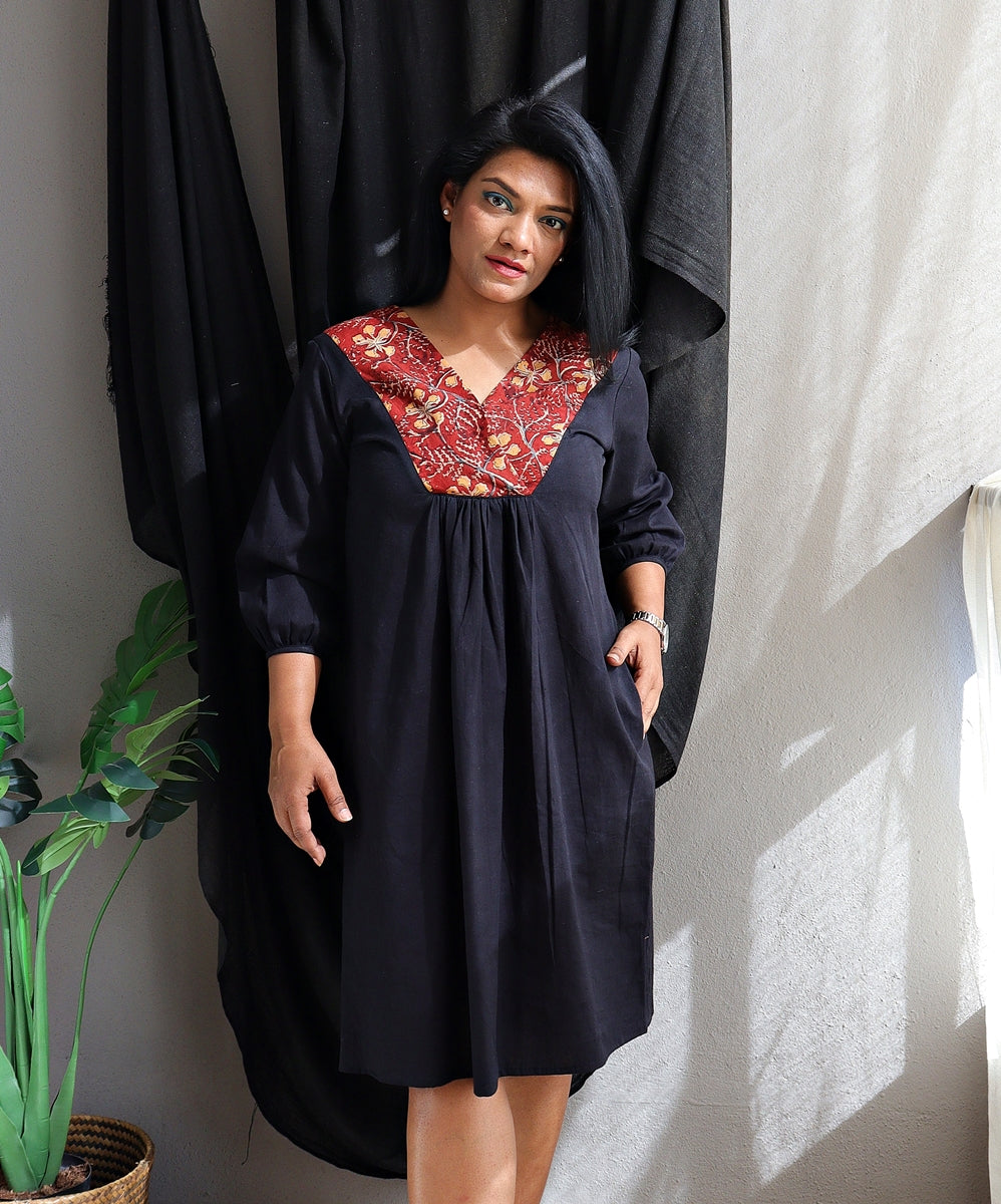 Tulip Dress in Black Handloom Cotton Shift Dress