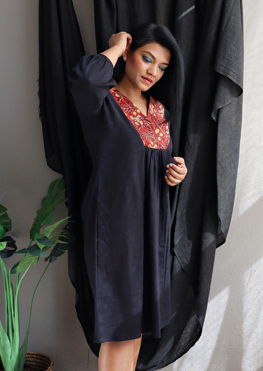 Tulip Dress in Black Handloom Cotton Shift Dress