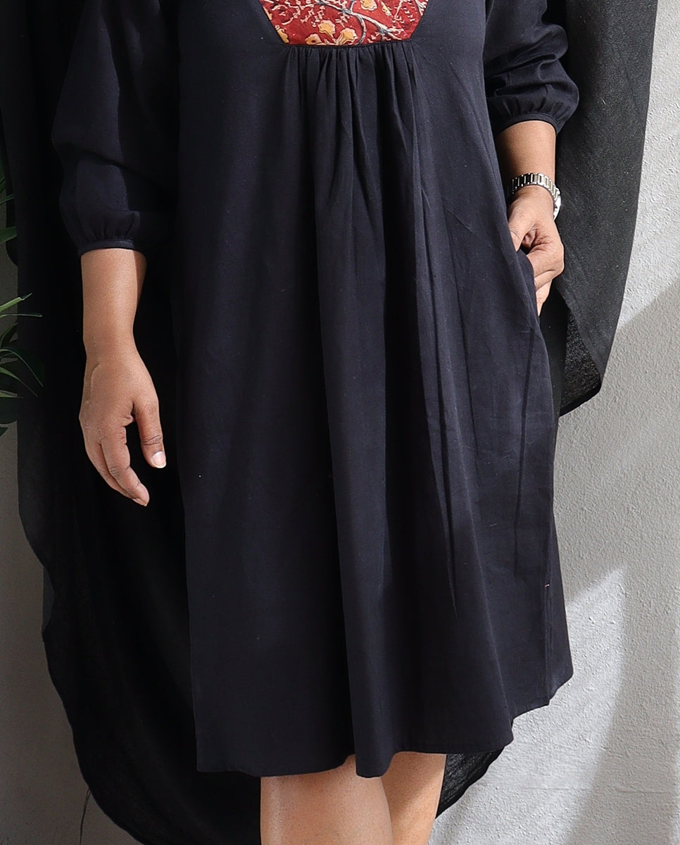 Tulip Dress in Black Handloom Cotton Shift Dress