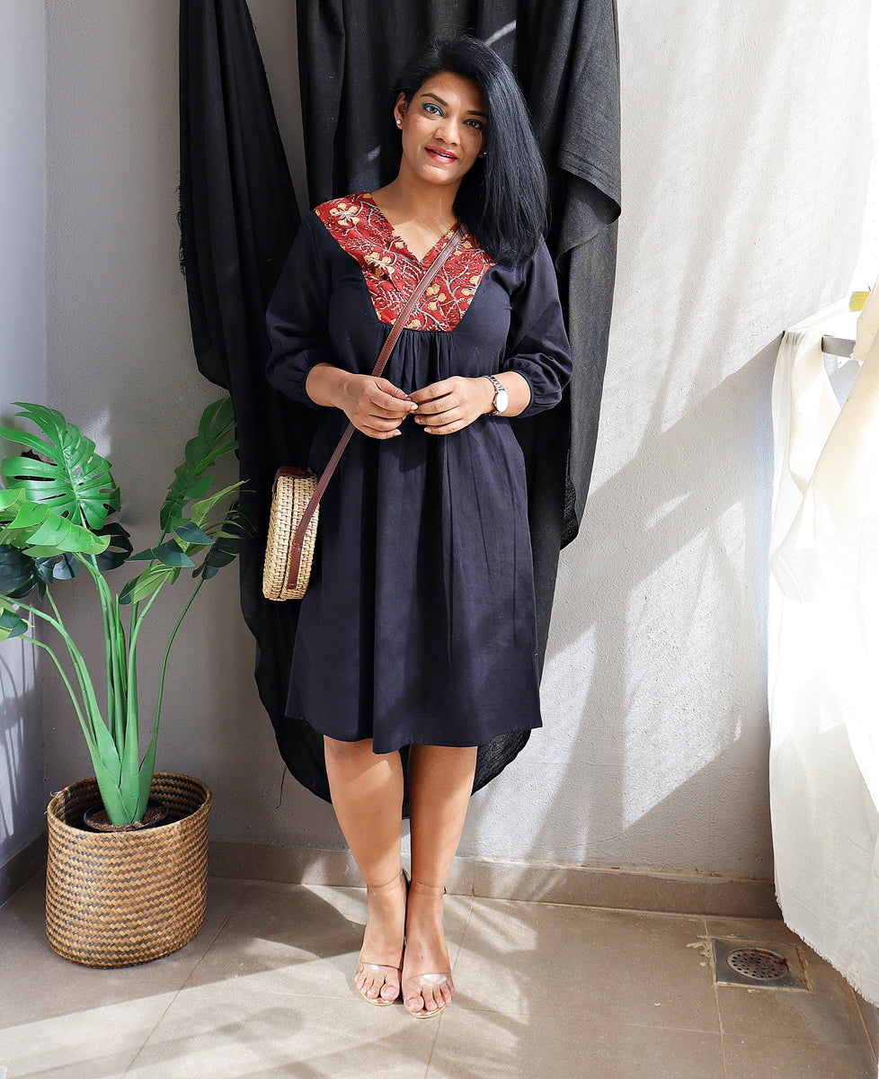 Tulip Dress in Black Handloom Cotton Shift Dress