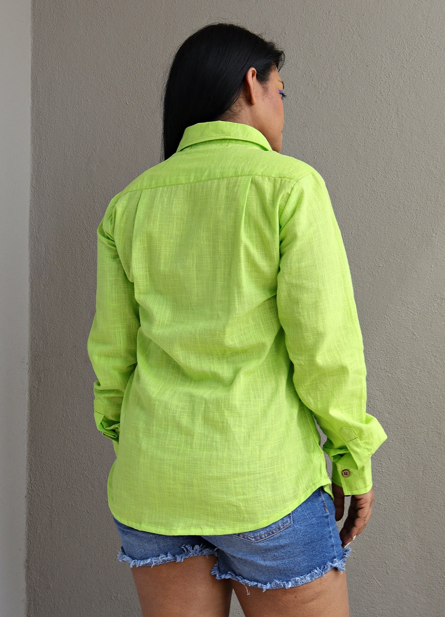Neon Green Linen Cotton Full Shirt