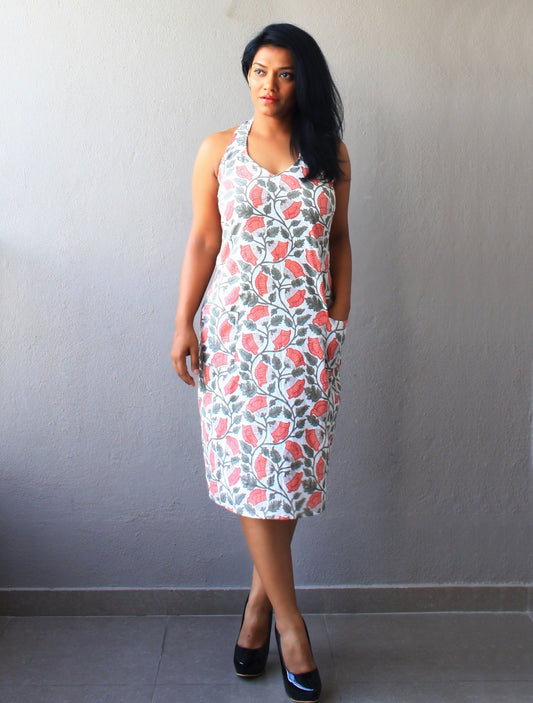 White Printed Halterneck Dress