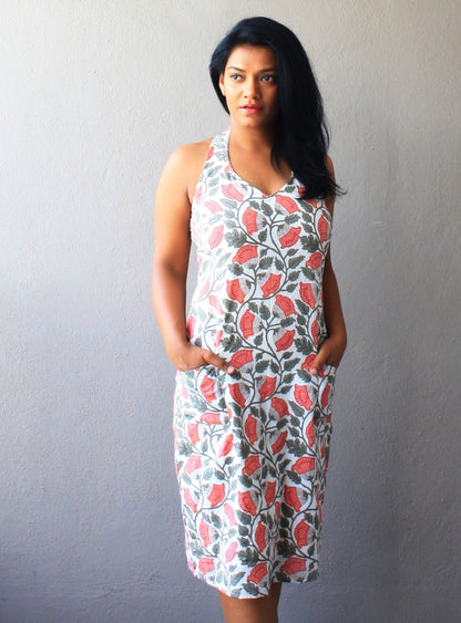 White Printed Halterneck Dress