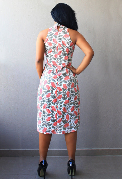 White Printed Halterneck Dress
