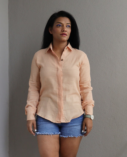 Peach Nud Linen Cotton Full Shirt