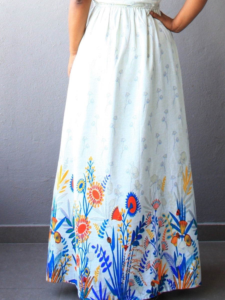 Off White Maxi Dress with Floral Border