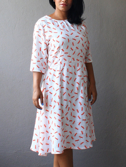 Off White Fire Fly Printed Fit and Flare Dress