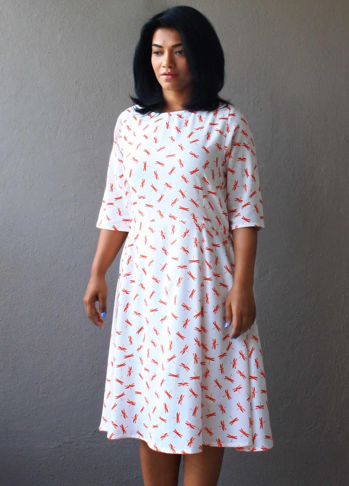 Off White Fire Fly Printed Fit and Flare Dress