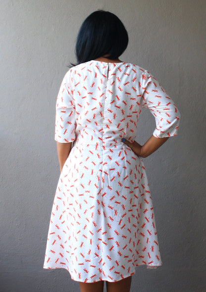 Off White Fire Fly Printed Fit and Flare Dress