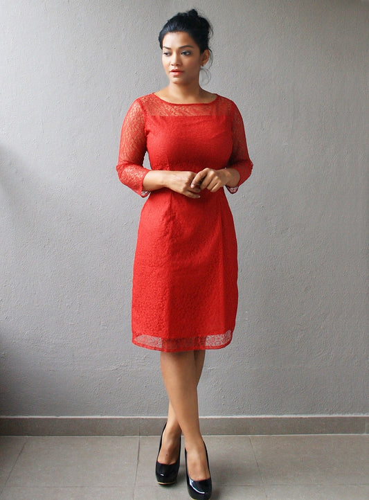 Red Lace Sheath Dress