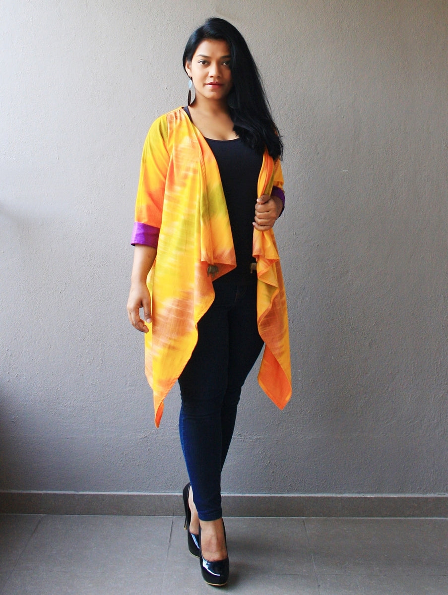 Yellow Ikat Cotton Silk Waterfall Shrug