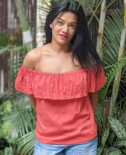 Orange Cotton Viscose Off Shoulder Top